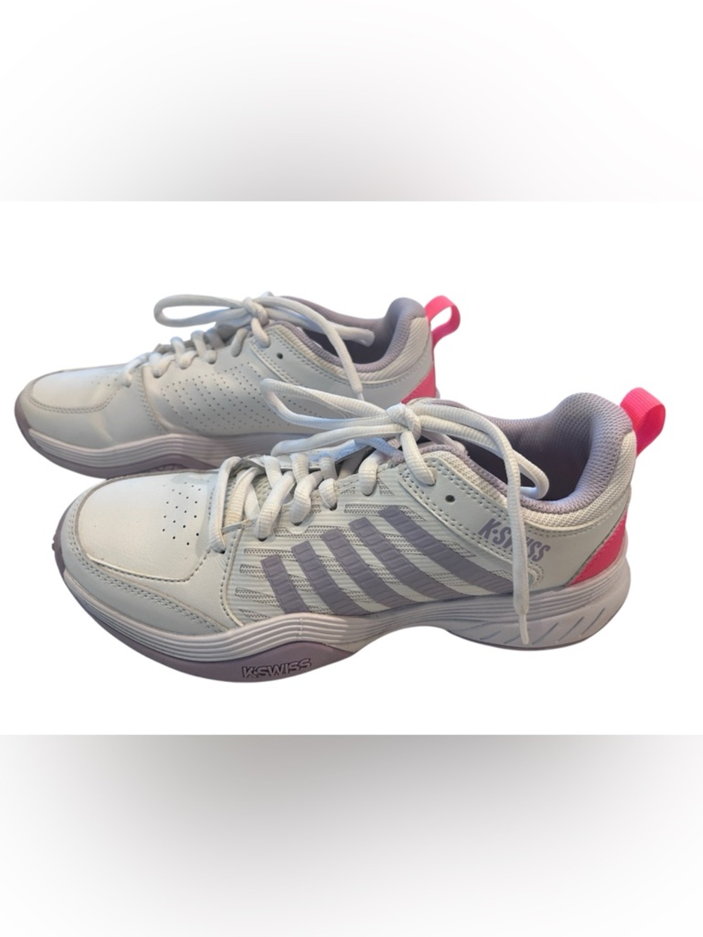 K-Swiss White Athletic Sneakers with Lavender and Pink W 8.5